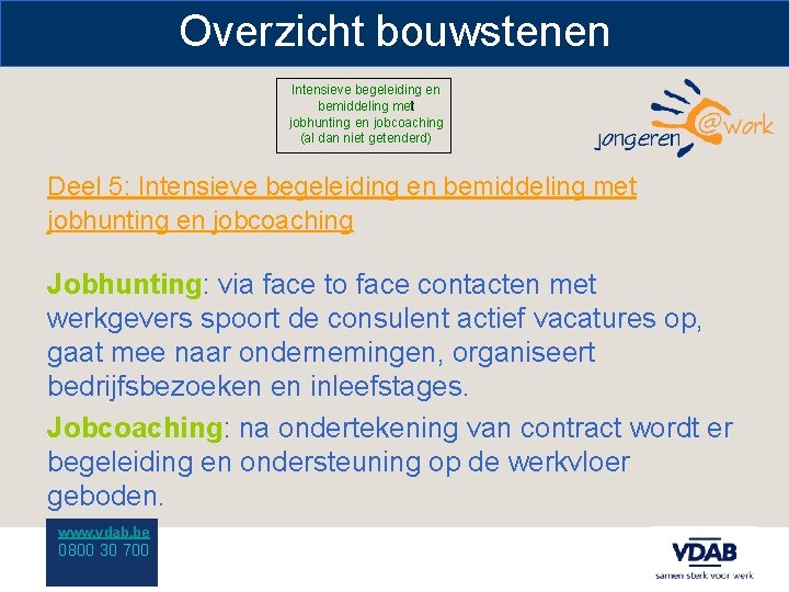 Overzicht bouwstenen Intensieve begeleiding en bemiddeling met jobhunting en jobcoaching (al dan niet getenderd)