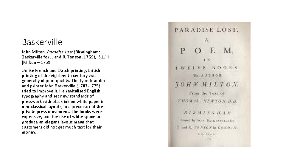 Baskerville John Milton, Paradise Lost (Birmingham: J. Baskerville for J. and R. Tonson, 1759),