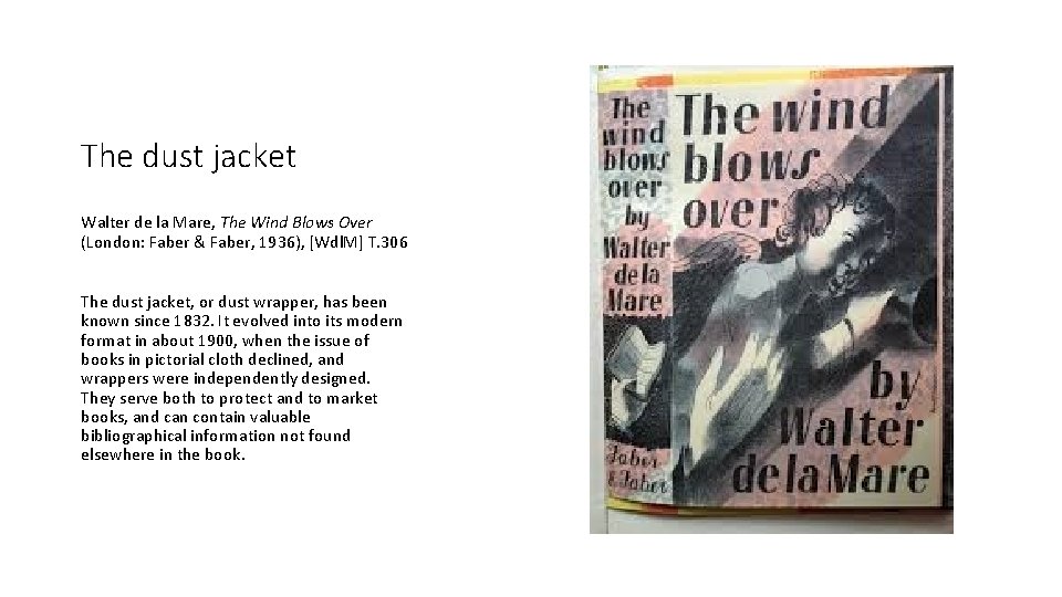 The dust jacket Walter de la Mare, The Wind Blows Over (London: Faber &