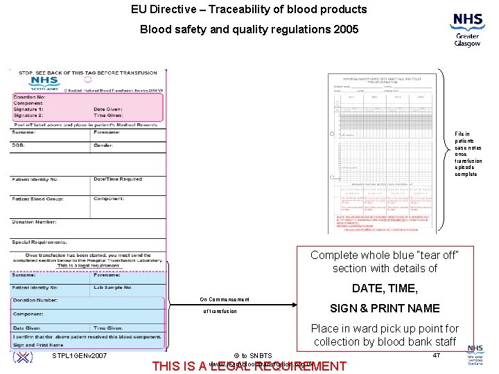 EU Directive – Traceability of blood products Blood safety and quality regulations 2005 File