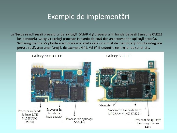 Exemple de implementări La Nexus se utilizează procesorul de aplicaţii OMAP 4 şi procesorul
