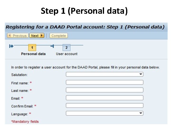 Step 1 (Personal data) 20 