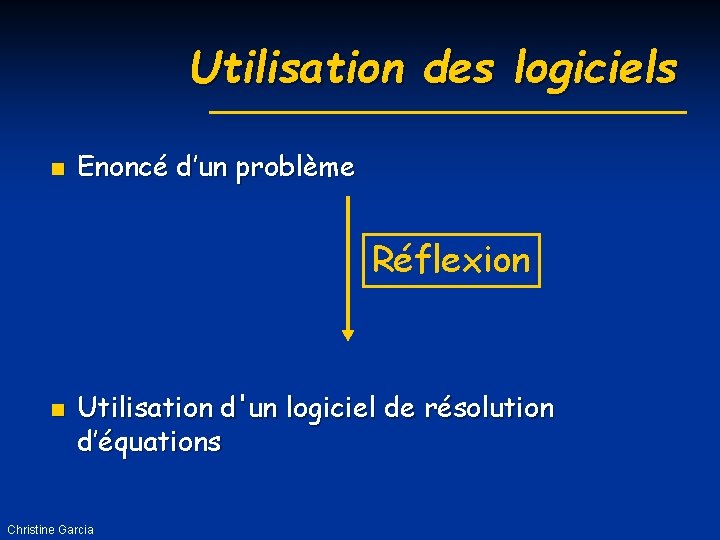 Utilisation des logiciels n Enoncé d’un problème Réflexion n Utilisation d'un logiciel de résolution