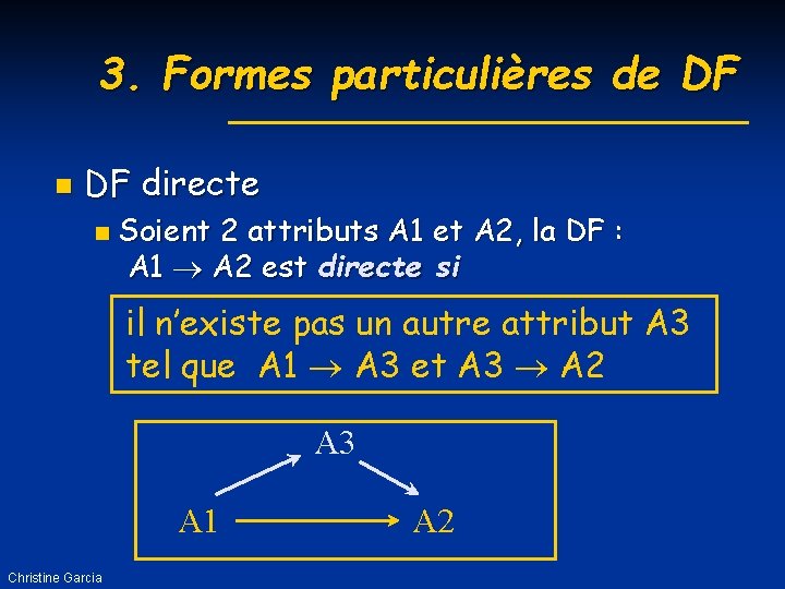 3. Formes particulières de DF n DF directe n Soient 2 attributs A 1