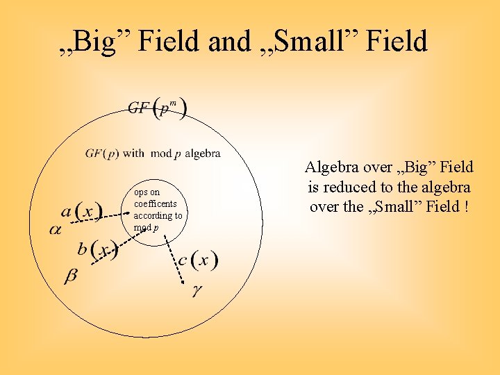 „Big” Field and „Small” Field ops on coefficents according to mod p Algebra over