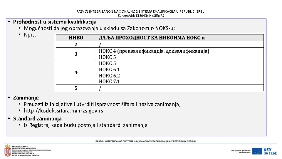 RAZVOJ INTEGRISANOG NACIONALNOG SISTEMA KVALIFIKACIJA U REPUBLICI SRBIJI Europe. Aid/138043/IH/SER/RS • Prohodnost u sistemu