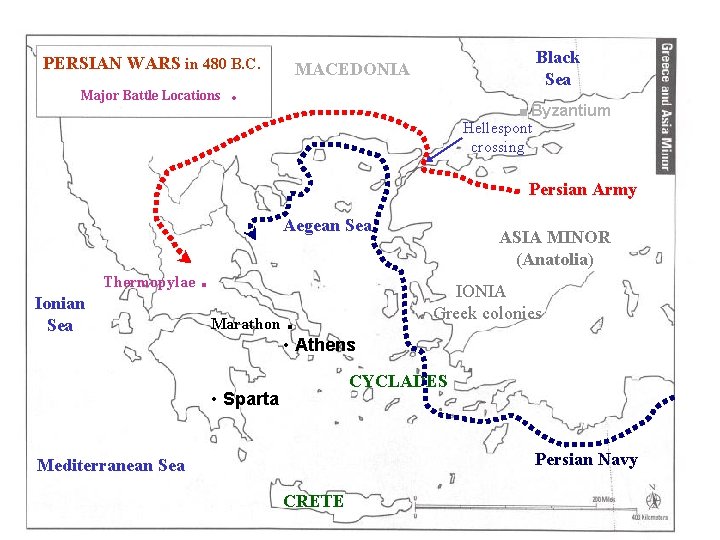 PERSIAN WARS in 480 B. C. Major Battle Locations MACEDONIA . . Black Sea