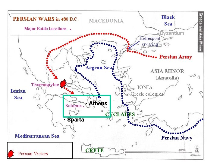 PERSIAN WARS in 480 B. C. Major Battle Locations . MACEDONIA . Black Sea