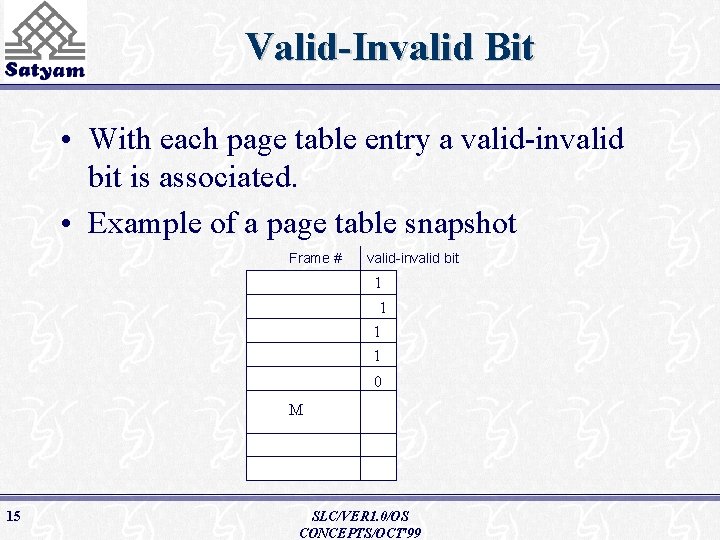 Valid-Invalid Bit • With each page table entry a valid-invalid bit is associated. •