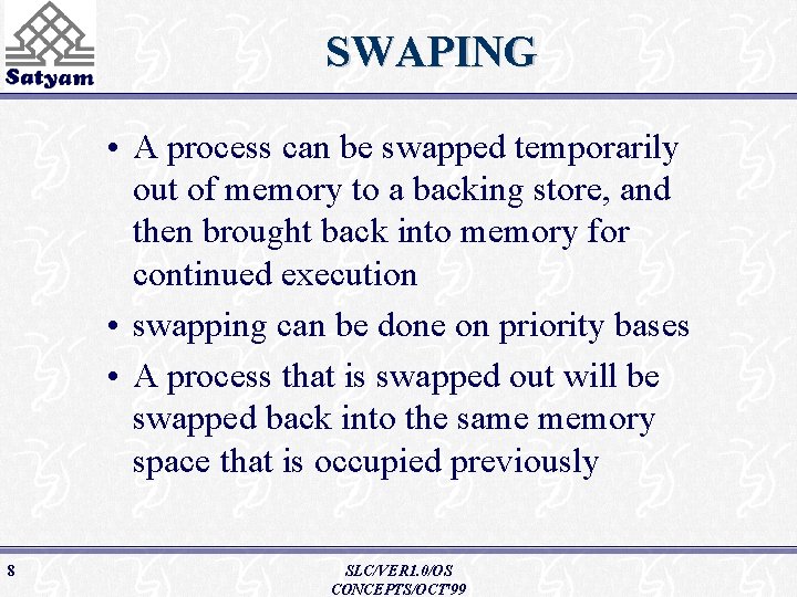 SWAPING • A process can be swapped temporarily out of memory to a backing