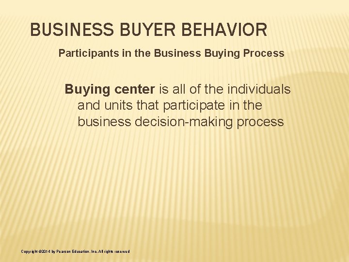 BUSINESS BUYER BEHAVIOR Participants in the Business Buying Process Buying center is all of