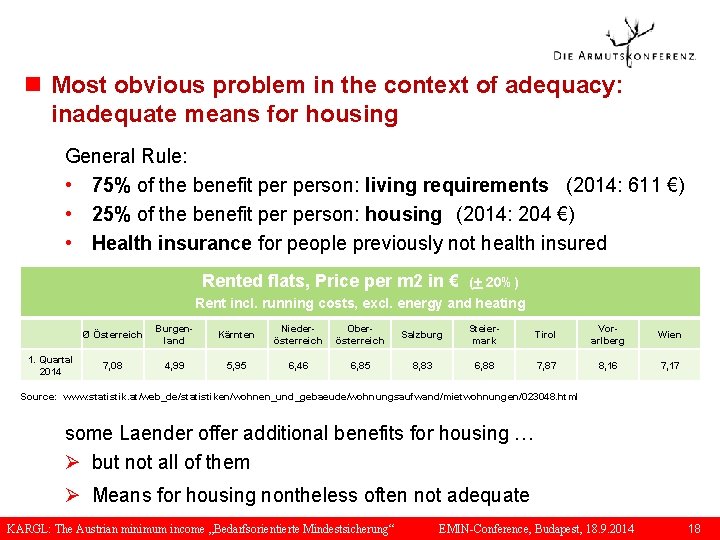 n Most obvious problem in the context of adequacy: inadequate means for housing General