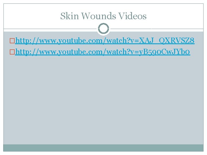 Skin Wounds Videos �http: //www. youtube. com/watch? v=XAJ_QXRVSZ 8 �http: //www. youtube. com/watch? v=y. Skin Wounds Videos �http: //www. youtube. com/watch? v=XAJ_QXRVSZ 8 �http: //www. youtube. com/watch? v=y.