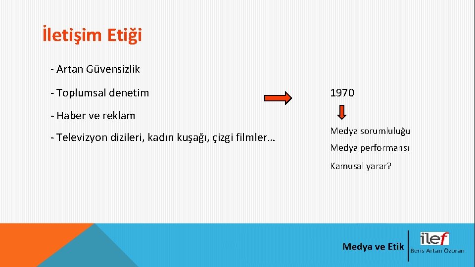 İletişim Etiği - Artan Güvensizlik - Toplumsal denetim 1970 - Haber ve reklam -