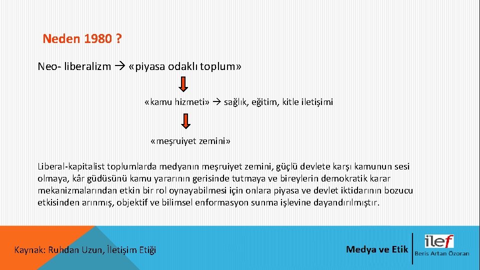 Neden 1980 ? Neo- liberalizm «piyasa odaklı toplum» «kamu hizmeti» sağlık, eğitim, kitle iletişimi