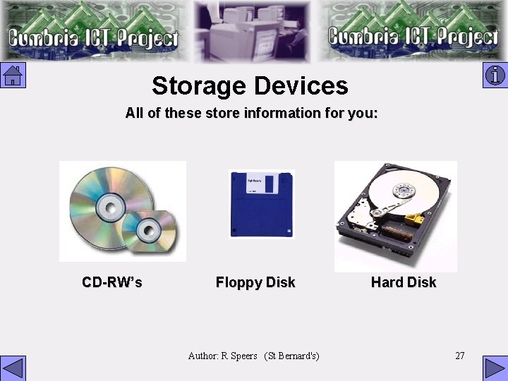 Storage Devices All of these store information for you: CD-RW’s Floppy Disk Author: R