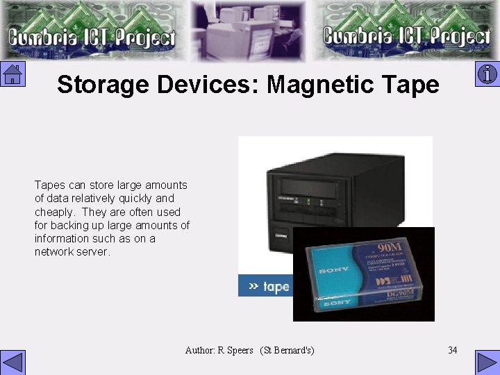Storage Devices: Magnetic Tapes can store large amounts of data relatively quickly and cheaply.