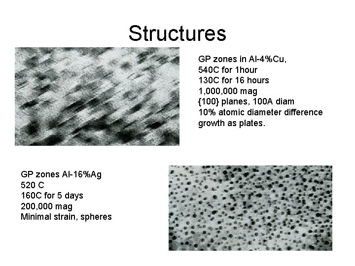 Structures GP zones in Al-4%Cu, 540 C for 1 hour 130 C for 16