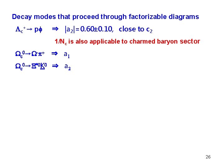 Decay modes that proceed through factorizable diagrams c+→ p ⇒ |a 2|=0. 60 0.