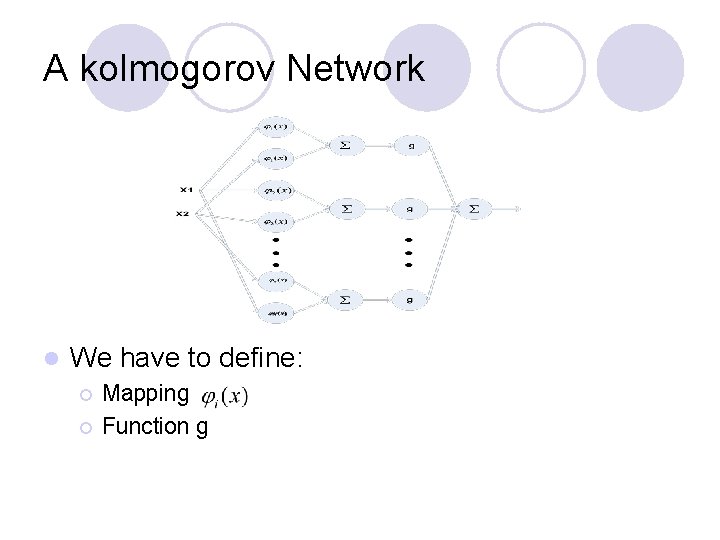 A kolmogorov Network l We have to define: ¡ ¡ Mapping Function g 