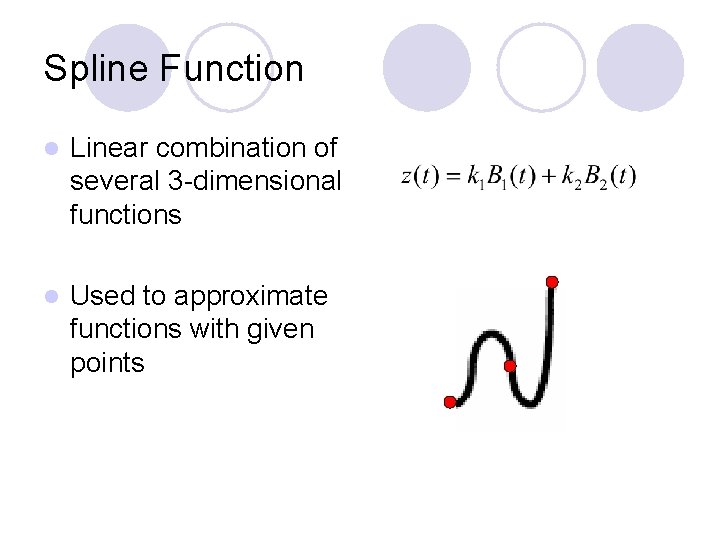 Spline Function l Linear combination of several 3 -dimensional functions l Used to approximate