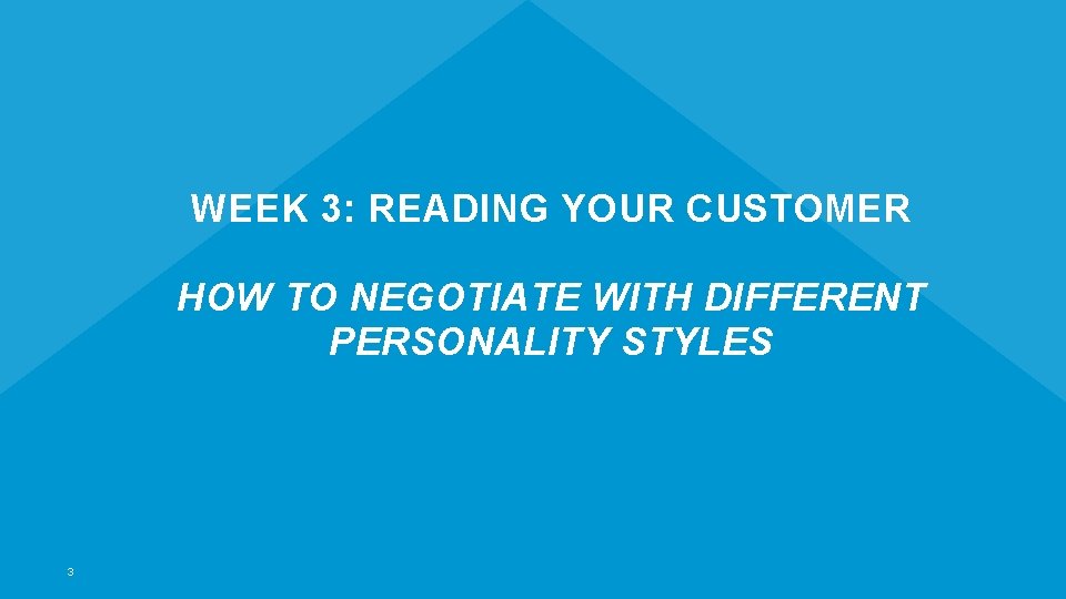 WEEK 3: READING YOUR CUSTOMER HOW TO NEGOTIATE WITH DIFFERENT PERSONALITY STYLES 3 