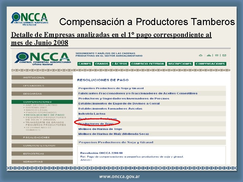 Compensación a Productores Tamberos Detalle de Empresas analizadas en el 1° pago correspondiente al