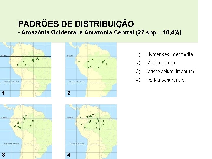 PADRÕES DE DISTRIBUIÇÃO - Amazônia Ocidental e Amazônia Central (22 spp – 10, 4%)