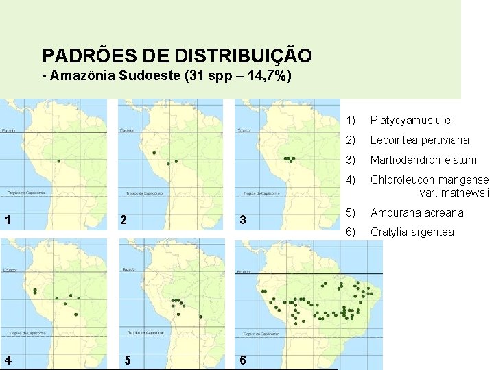 PADRÕES DE DISTRIBUIÇÃO - Amazônia Sudoeste (31 spp – 14, 7%) 1 4 2