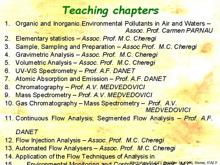 Teaching chapters 1. Organic and Inorganic Environmental Pollutants in Air and Waters – Assoc.