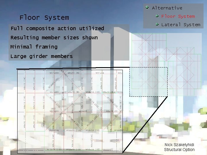 Alternative Floor System Full composite action utilized Floor System Lateral System Resulting member sizes