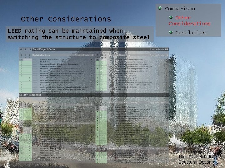 Comparison Other Considerations LEED rating can be maintained when switching the structure to composite