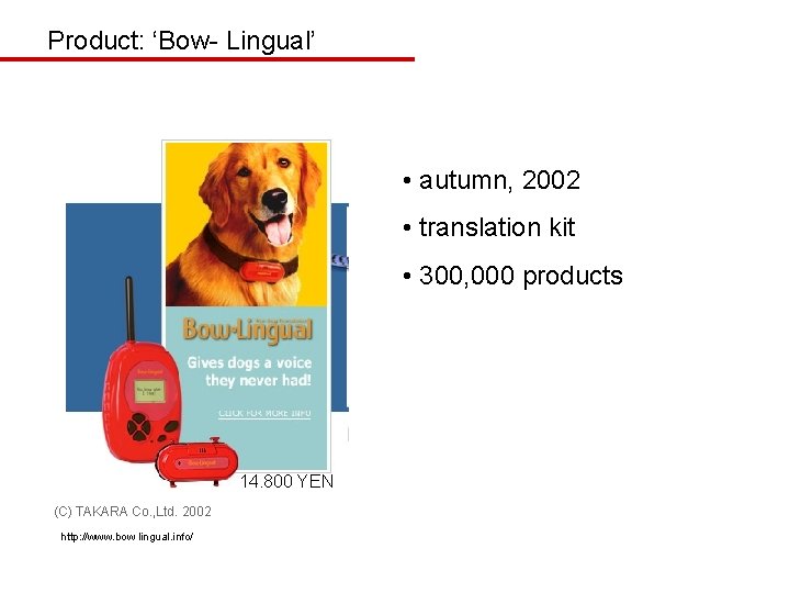 Product: ‘Bow- Lingual’ • autumn, 2002 • translation kit • 300, 000 products 14.