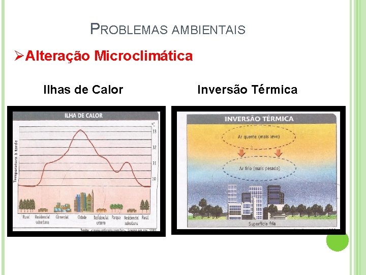 PROBLEMAS AMBIENTAIS ØAlteração Microclimática Ilhas de Calor Inversão Térmica 