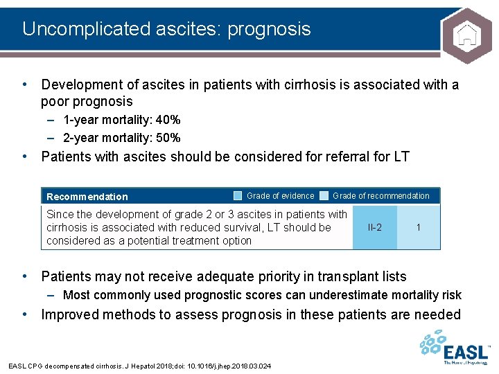 Uncomplicated ascites: prognosis • Development of ascites in patients with cirrhosis is associated with