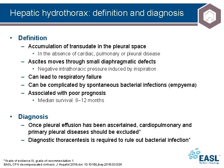 Hepatic hydrothorax: definition and diagnosis • Definition – Accumulation of transudate in the pleural