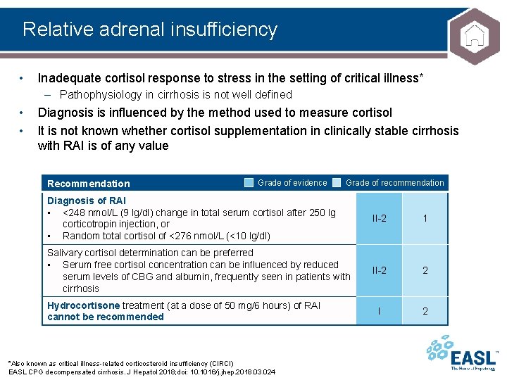 Relative adrenal insufﬁciency • Inadequate cortisol response to stress in the setting of critical
