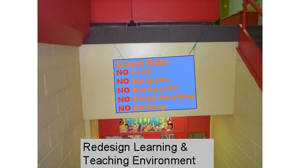 School Rules NO Food NO Weapons NO Backpacks g NO Drugs/Smokin NO Bullying Redesign