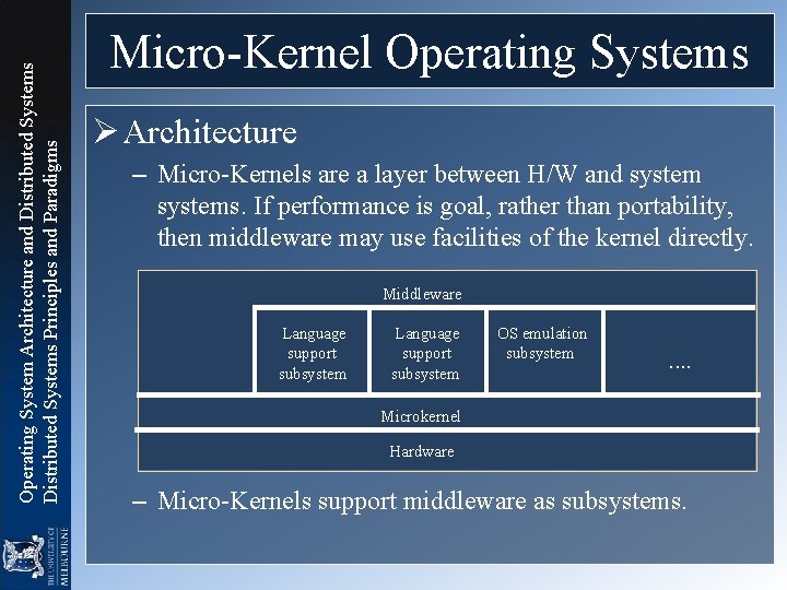 Operating System Architecture and Distributed Systems Principles and Paradigms Micro-Kernel Operating Systems Ø Architecture Operating System Architecture and Distributed Systems Principles and Paradigms Micro-Kernel Operating Systems Ø Architecture