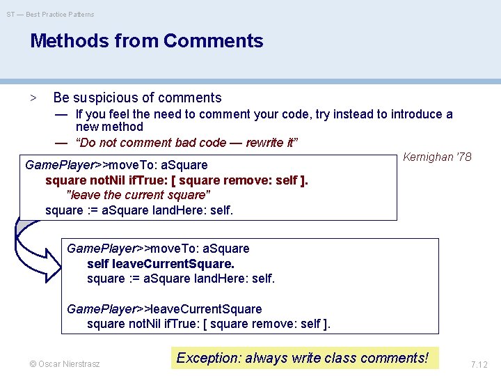 ST — Best Practice Patterns Methods from Comments > Be suspicious of comments —
