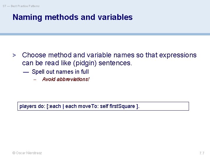 ST — Best Practice Patterns Naming methods and variables > Choose method and variable