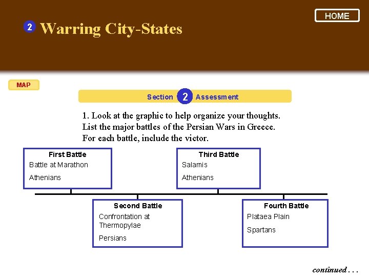 2 HOME Warring City-States MAP Section 2 Assessment 1. Look at the graphic to