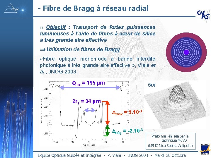 - Fibre de Bragg à réseau radial □ Objectif : Transport de fortes puissances