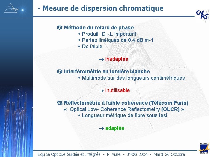 - Mesure de dispersion chromatique Méthode du retard de phase Produit Dc L important