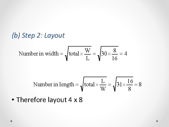 (b) Step 2: Layout W 8 Number in width total 30 4 L 16