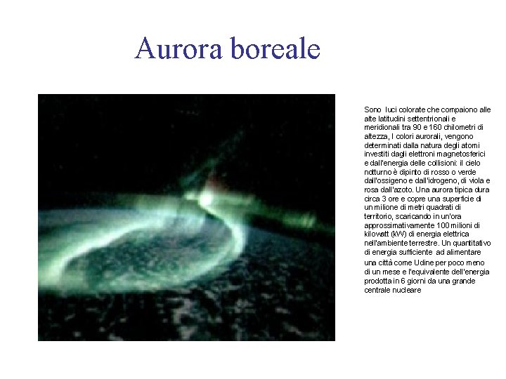 Aurora boreale Sono luci colorate che compaiono alle alte latitudini settentrionali e meridionali tra