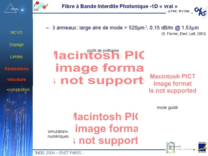 Fibre à Bande Interdite Photonique -1 D « vrai » (LPMC, IRCOM) MCVD –