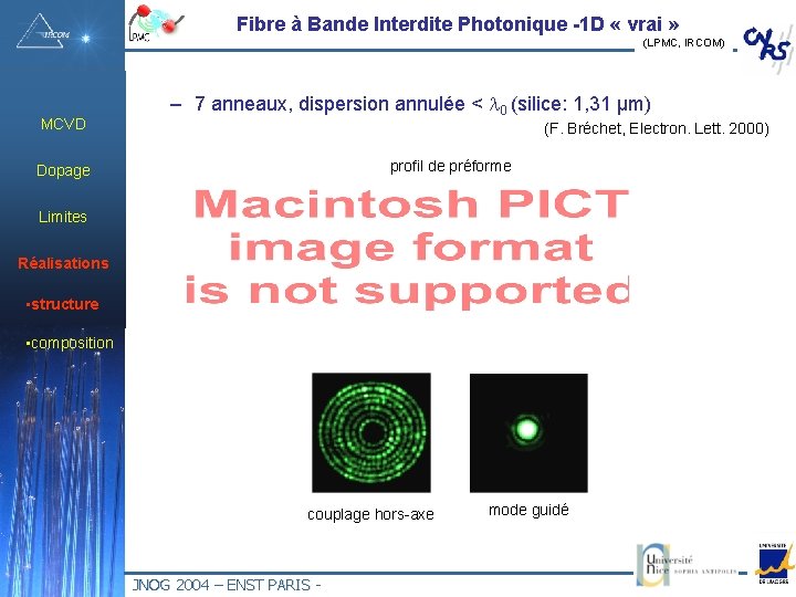 Fibre à Bande Interdite Photonique -1 D « vrai » (LPMC, IRCOM) MCVD –