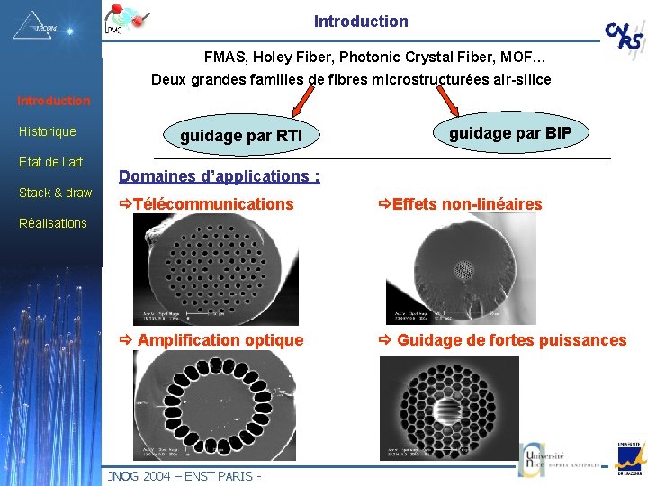 Introduction FMAS, Holey Fiber, Photonic Crystal Fiber, MOF… Deux grandes familles de fibres microstructurées