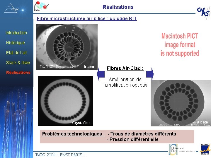 Réalisations Fibre microstructurée air-silice : guidage RTI Introduction Historique Etat de l’art Stack &